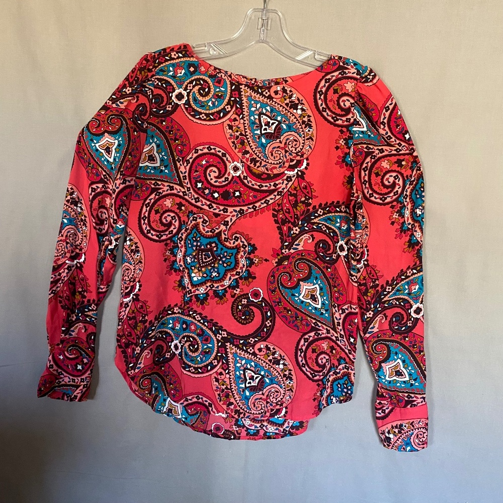 LOFT Blouse, Long Sleeves, Redish Pink with multicolor Paisley print - Size XXS